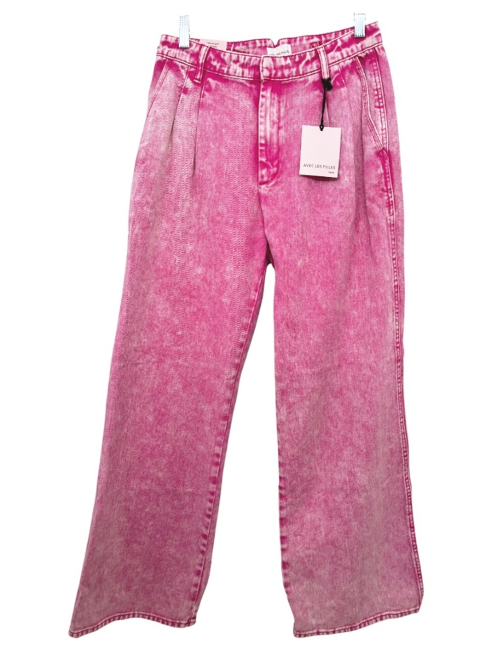 Avec Les Filles Pink Acid Wash Wide Leg Pleated Denim Trouser 28 NWT